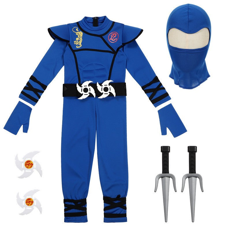 Ninja Costume Set Blue Masked Ninja Halloween Party Dress Up Outfit for Children Boys Girls with Toy Gift Holiday Party Costume