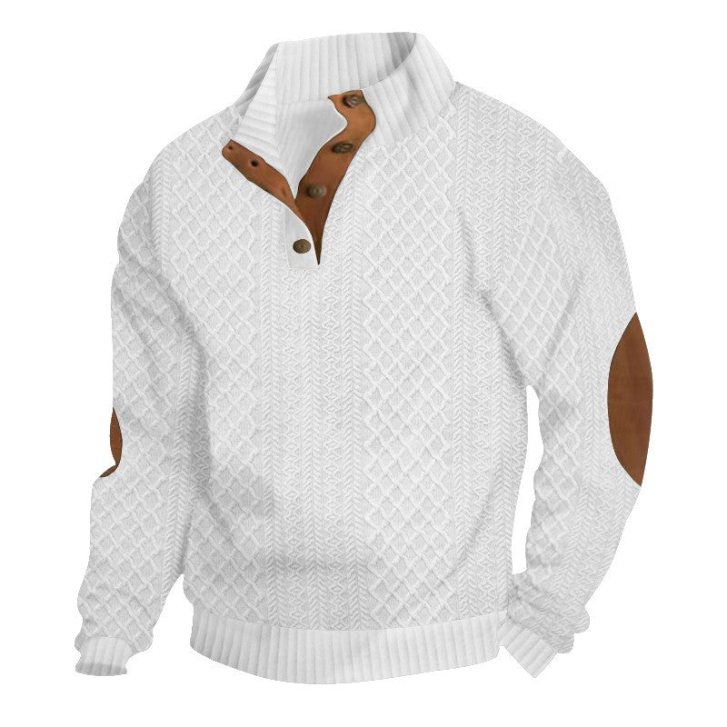 Men's European Size Jacquard Stand-Collar Long-Sleeve Hoodie - Outdoor Casual Knitwear