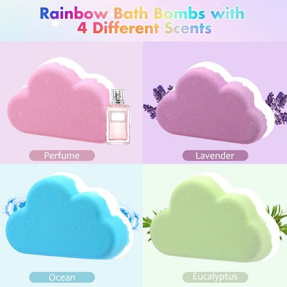 1/4 unidades de bombas de banho arco-íris, conjunto de presente, bombas de banho orgânicas feitas à mão para crianças e meninas, bomba efervescente natural para banho de espuma infantil