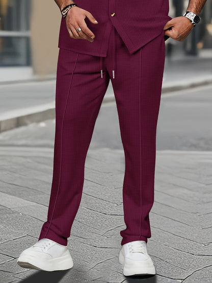 Calça Masculina Casual de Waffle de Cintura Média Calça Leve e Elegante Adequada para Todas as Estações