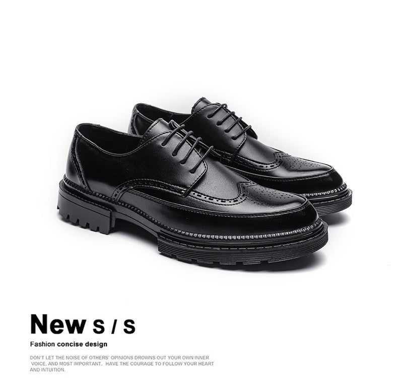 New leather shoes for young men British Brock formal business increase casual black wedding groom lace-up men's shoes