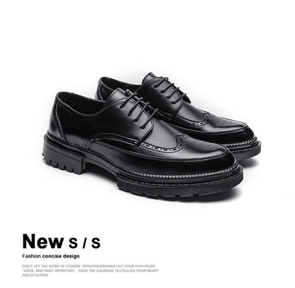 New leather shoes for young men British Brock formal business increase casual black wedding groom lace-up men's shoes