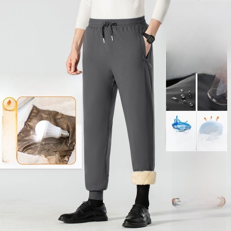 Calça Masculina de Inverno Acolchoada de Algodão para Baixo com Veludo de Cordeiro, Joelheira, À Prova de Vento, Quente, Comprida, para Neve, Negócios, Casual
