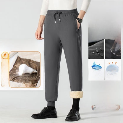 Calça Masculina de Inverno Acolchoada de Algodão para Baixo com Veludo de Cordeiro, Joelheira, À Prova de Vento, Quente, Comprida, para Neve, Negócios, Casual