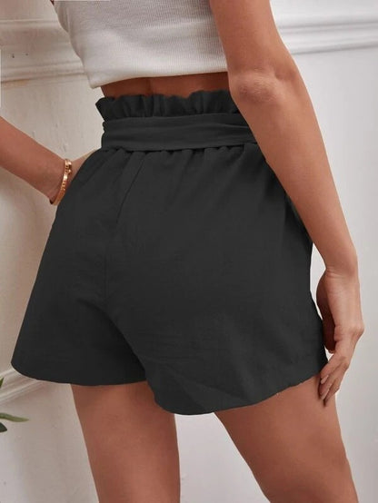 Europe and America Cross border New Summer Women's Loose Linen Casual Shorts Pockets Solid Large High Waist Wide Leg Pants