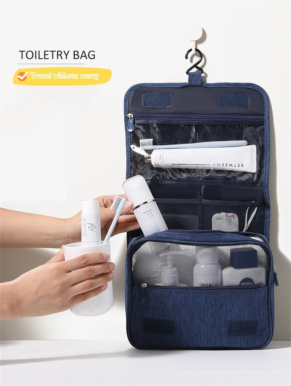 Portable Toiletry Washbag with Hanging Hook Waterproof Women Bathroom Cosmetic Storage Bag Large Capacity Travel Men Makeup Case