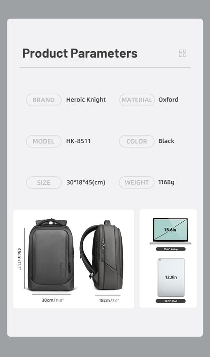 HK Men's Designer Laptop Bag Waterproof School Bags for College Boys Male Business Sports Travel Backpack Men With USB Charging