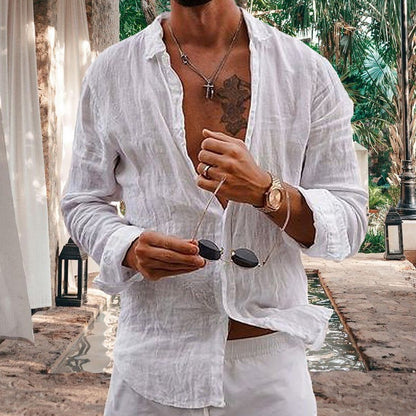 New Men's Spring Summer Shirt Cotton Comfortable Casual Lapel Cardigan Striped Single Breasted Long Sleeve Tops