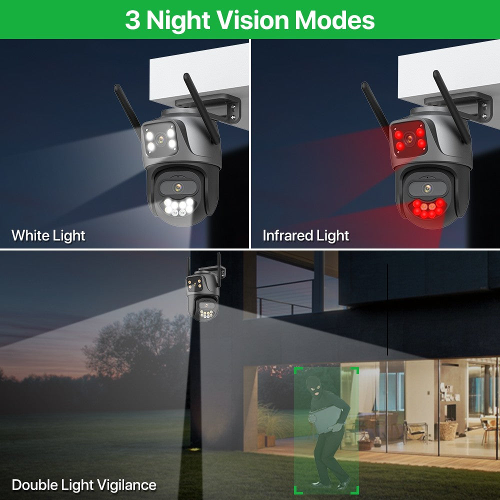 6K 9MP HD IP Camera Outdoor Three-Lens External WiFi Camera 4K/2K Dual Screen Security PTZ Cam Auto Tracking Surveillance iCSee