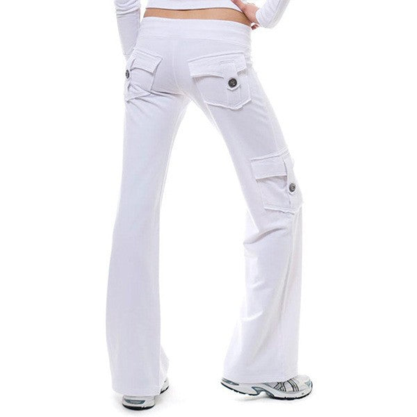 Cargo Pants Women Pants Strong Elastic Wide Leg Female Cargo Pants Pockets Solid Color Elegant Plus Size Flare Workout Trousers