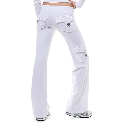 Cargo Pants Women Pants Strong Elastic Wide Leg Female Cargo Pants Pockets Solid Color Elegant Plus Size Flare Workout Trousers