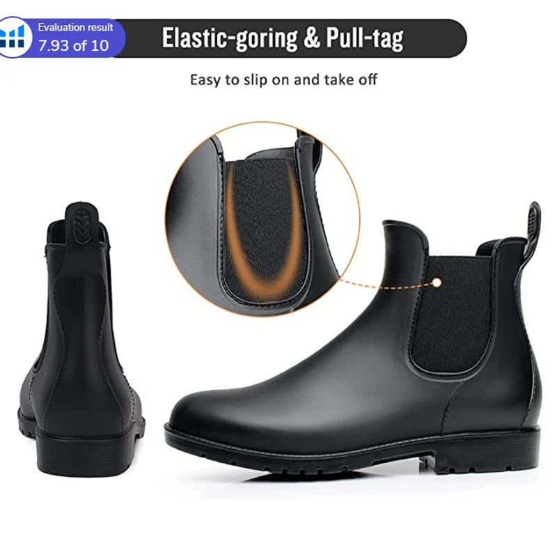 Crestar Women Fashion Chelsea Rain Boots Basic Shiny Ankle Boots Waterproof Shoes with Elastic Band Non-slip Comfortable Boots