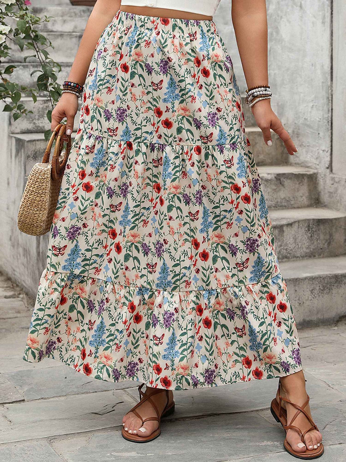 Women s Vintage Boho Style Maxi Skirt with Elastic Waistband Flowy Floral Print Summer Skirt for Casual Daily Wear
