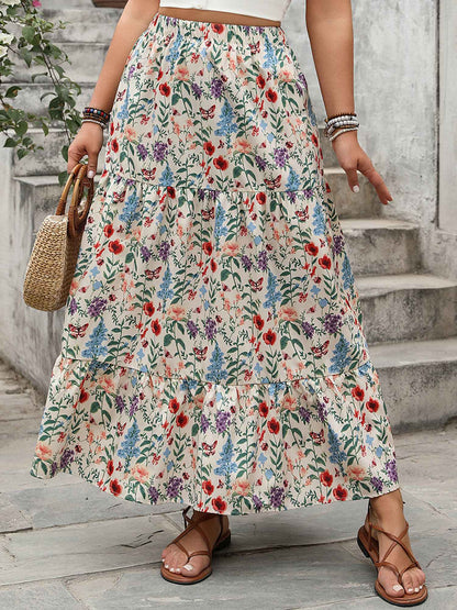 Women s Vintage Boho Style Maxi Skirt with Elastic Waistband Flowy Floral Print Summer Skirt for Casual Daily Wear