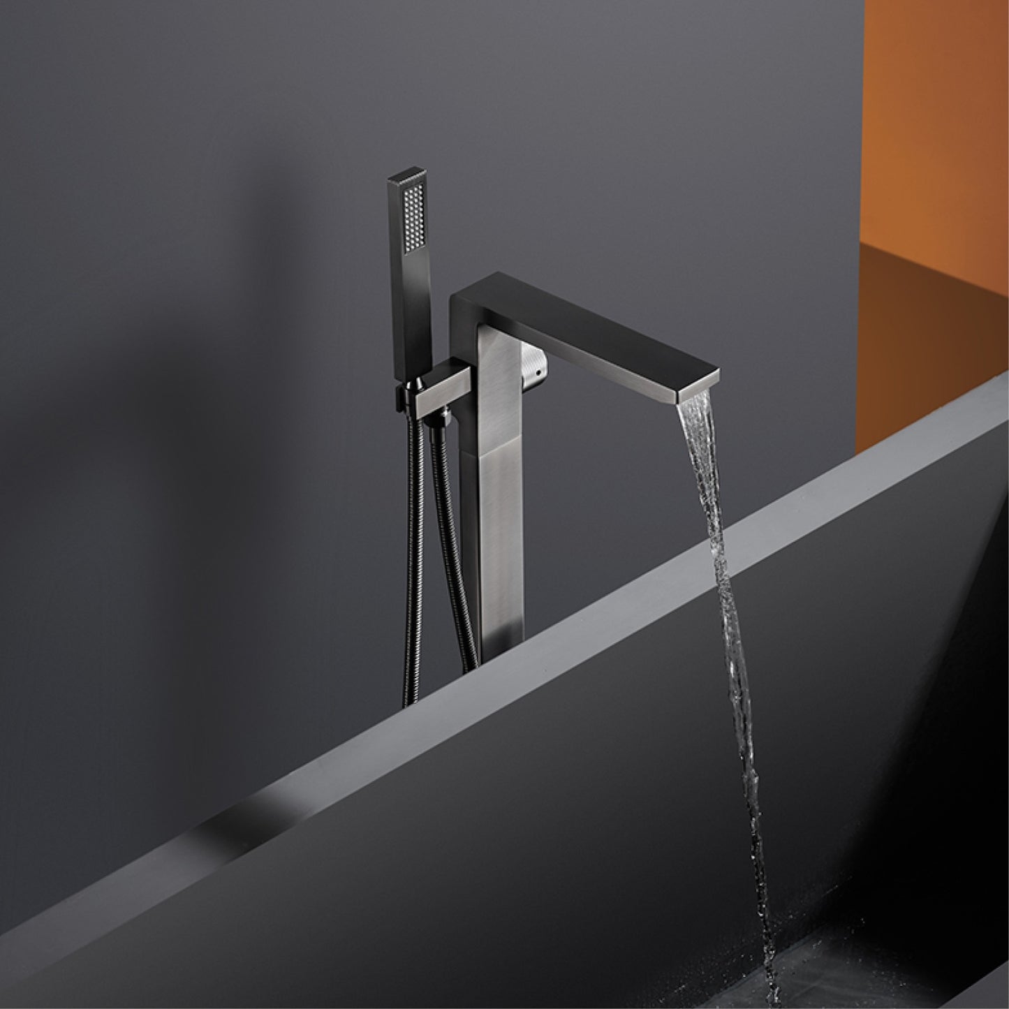 Luxury Black Brass Bathroom Faucet Floor standing Design Single Handle Hot and Cold Water Embedded Design Simple Bathtub Mixer