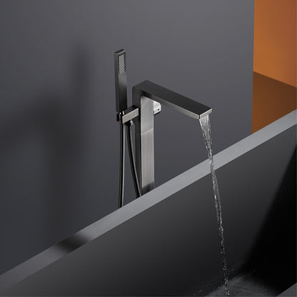 Luxury Black Brass Bathroom Faucet Floor standing Design Single Handle Hot and Cold Water Embedded Design Simple Bathtub Mixer