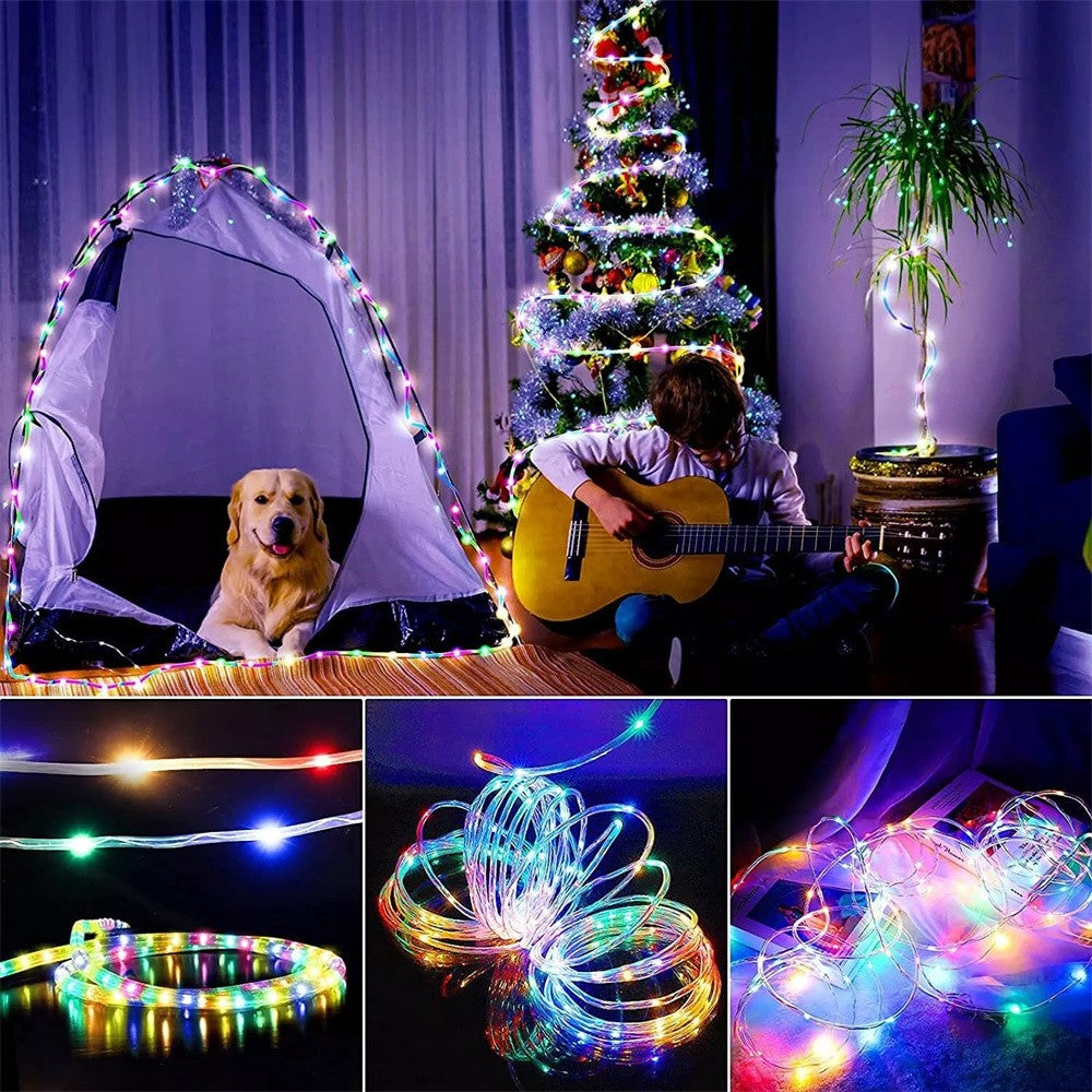 7m/12m/22m/32m Garland Tube Strip Lights Outdoor Waterproof Led Solar Rope String Light for Garden Christmas Camping Decoration