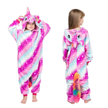 Winter Kids Pajama Sets Soft Warm Flannel Unicorn Costume Kigurumi Boy Girl Onesie Set Panda Tiger Bunny Deer Lion Pyjamas Suit