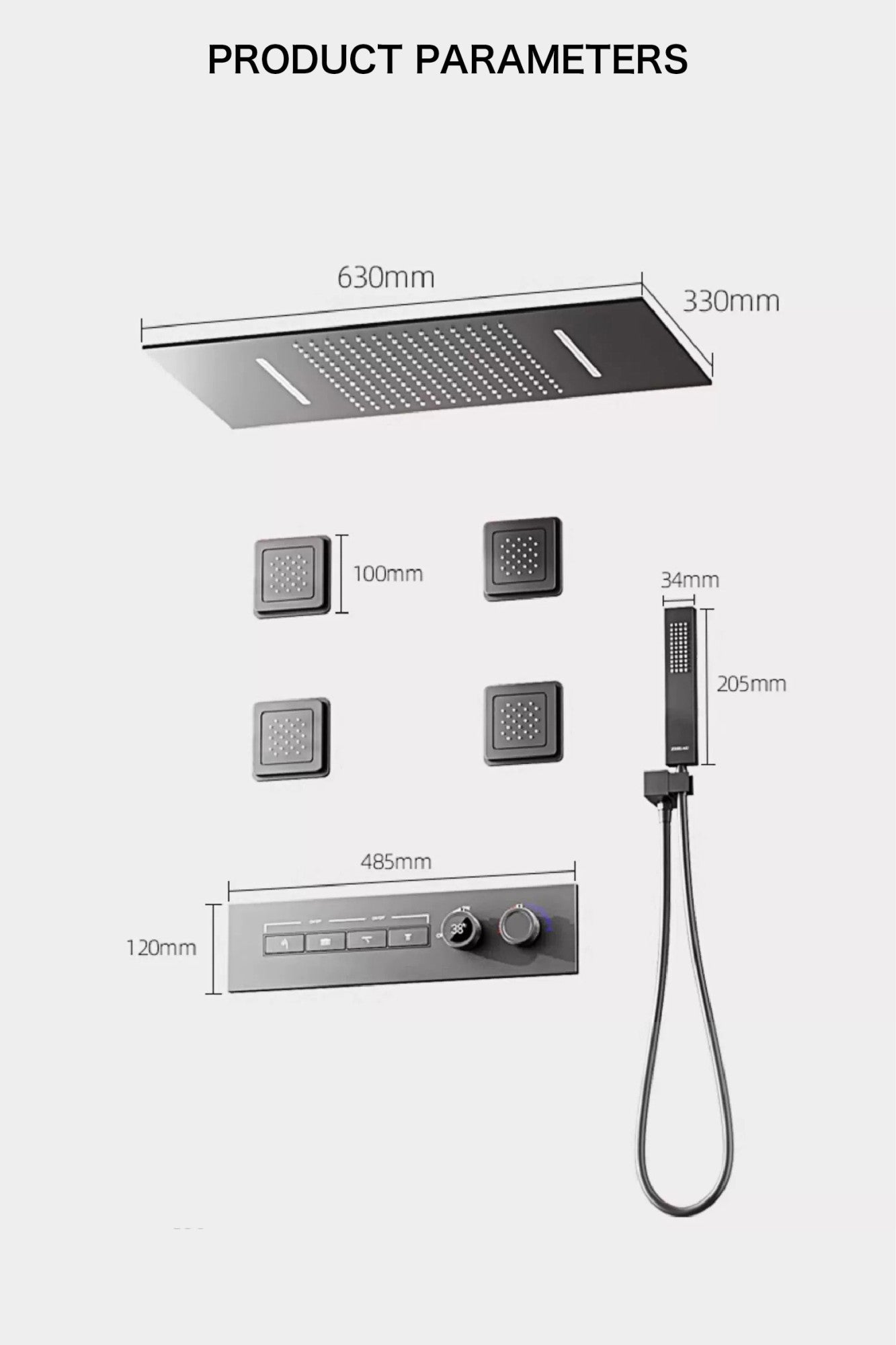 Luxury gun gray brass shower system with ceiling design Hidden LED digital display Dual control of Hot & Cold  bathroom Faucet