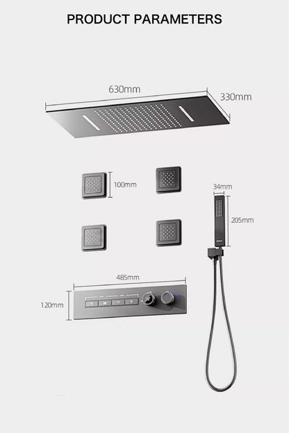 Luxury gun gray brass shower system with ceiling design Hidden LED digital display Dual control of Hot & Cold  bathroom Faucet