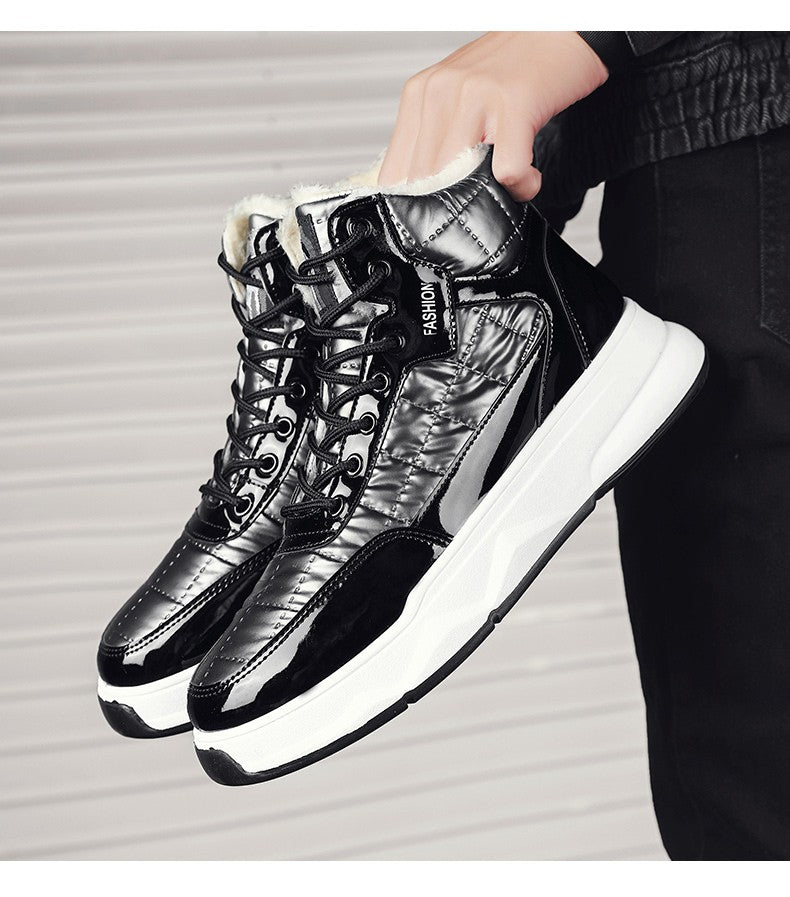 Trendy Silver Winter Boots Man High top Sneakers Outdoor Warm Plush Men's Snow Boots Platform Furry Ankle Boots Men Casual Boot