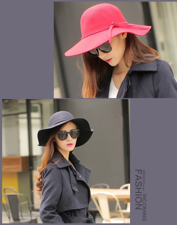 Fashion Winter Fedora Hats for Women Hat Vintage Bowler Jazz Top Cap Felt Wide Brim Floppy Sun Beach Cashmere Church Caps