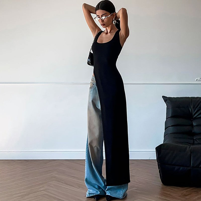 2025 Sexy Sleeveless Side High Split Dress Solid Backless Women Midi Dresses Sum