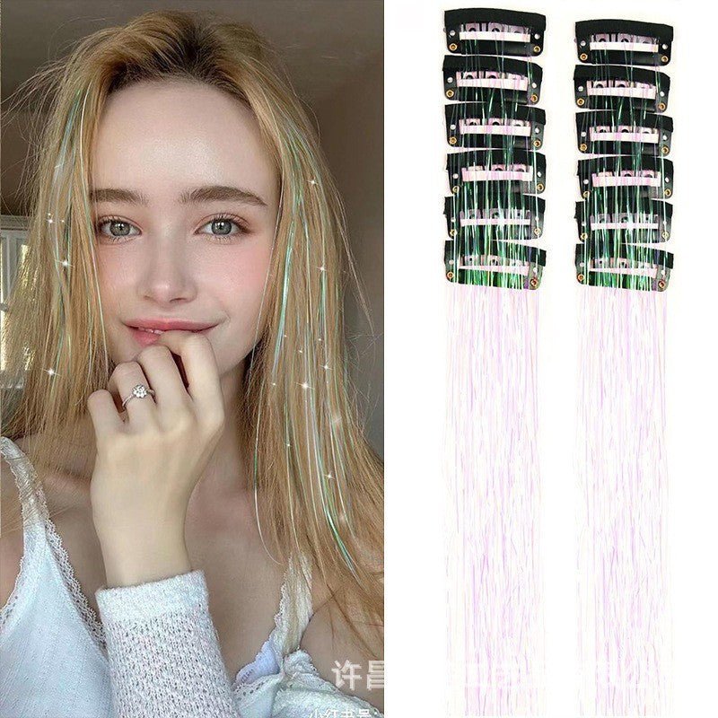 12Pçs Cabelo Sintético Tinsel 50cm com Presilha Glitter Tinsel Presilha de Cabelo Kit de Tinsel Resistente ao Calor Brilho Cintilante Cabelo de Fada