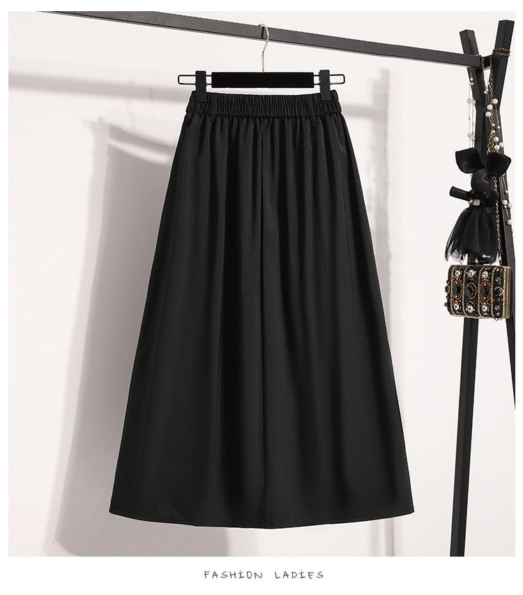 Solid Versatile Medium Length Pleated Skirt 2026 Plus Size Skirts A-Line Maxi Gown Spring Autumn New Half-length Umbrella Skirt