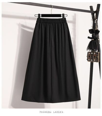 Solid Versatile Medium Length Pleated Skirt 2026 Plus Size Skirts A-Line Maxi Gown Spring Autumn New Half-length Umbrella Skirt