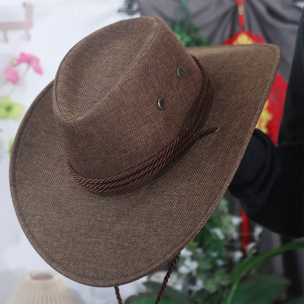 Linen Western Cowboy Hat Beach Cap Wide Brim Summer Sun Hat Outdoor Visor Cap Sun Protection Cap Beach Sunscreen Cap Summer