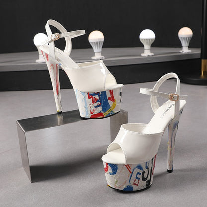 17CM Summer Shoes Women luxury Sandals Platform Ladies Shoes Stripper Womens High Heels Geometric Fluorescent Night light Heels