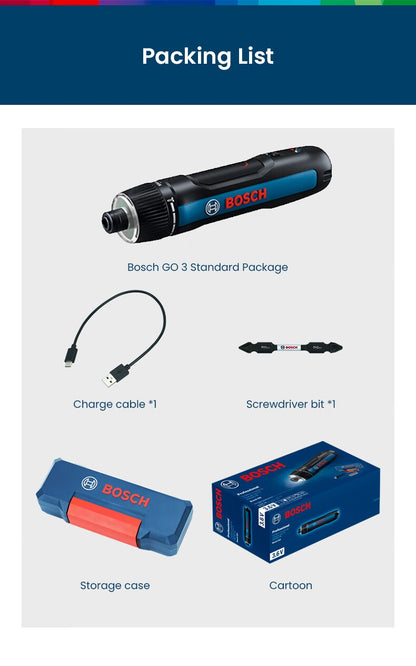 Bosch Parafusadeira Elétrica GO2 GO3 USB Recarregável Multifuncional Furadeira Manual Sem Fio Ferramentas Elétricas Manutenção Doméstica Reparo