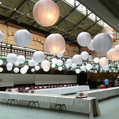 30Pcs/set White Paper Lanterns Chinese Hanging Round Lantern Lamp for Wedding Anniversary Birthday Party Decoration Christmas