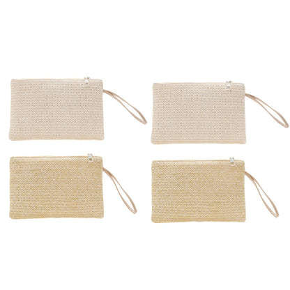 Women Girls Fashion Clutch Solid Straw Wristlet Bag Ladies Beach Summer Handbags Purse Daily Money Coin Phone Card Bag