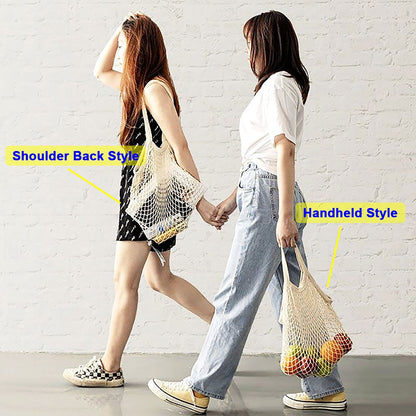 Silicone World 1PC Portable Reusable Grocery Mesh Bag Cotton Shopping Mesh Bags Handheld Shoulder Back Fruit Vegetable Net Bag