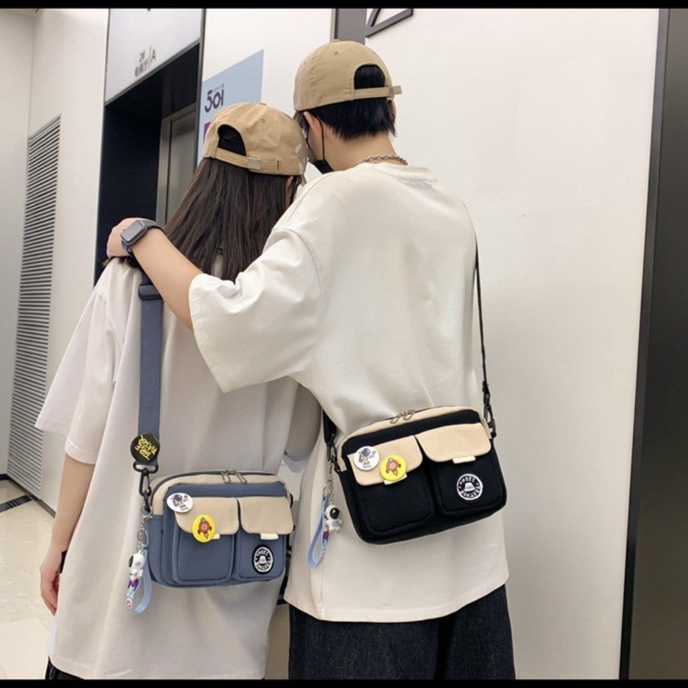 Fashion Versatile Men's Crossbody Bag Large Capacity Japanese Style Shoulder Bag Retro with Pendant Messenger Bag Unisex