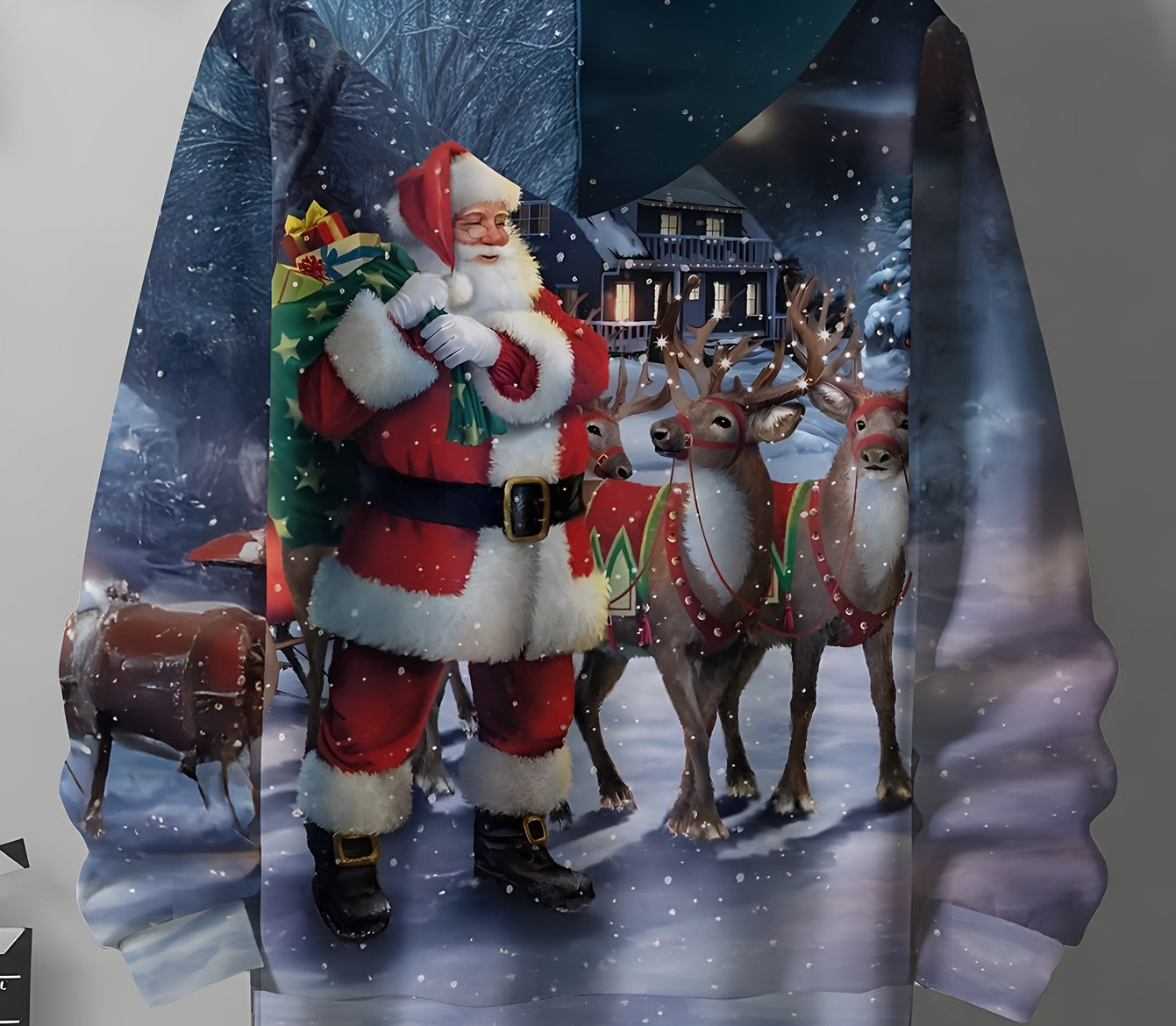 Ultimate Christmas Vibe | Men's Casual Hooded Sweatshirt for Autumn | Santa & Reindeer Design| For Party & Daily Wear