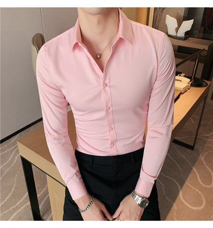 Plus Size S-7XL High Quality Men Dress Shirt 2024 Autumn Long Sleeve Solid Business Slim Shirts Homme Dress Social Casual Shirt