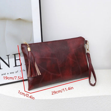 Casual Tassel Handheld Bag Korean Style PU Leather Zipper Coin Purse Earphone Pouch Wallet Small Item Bag Men