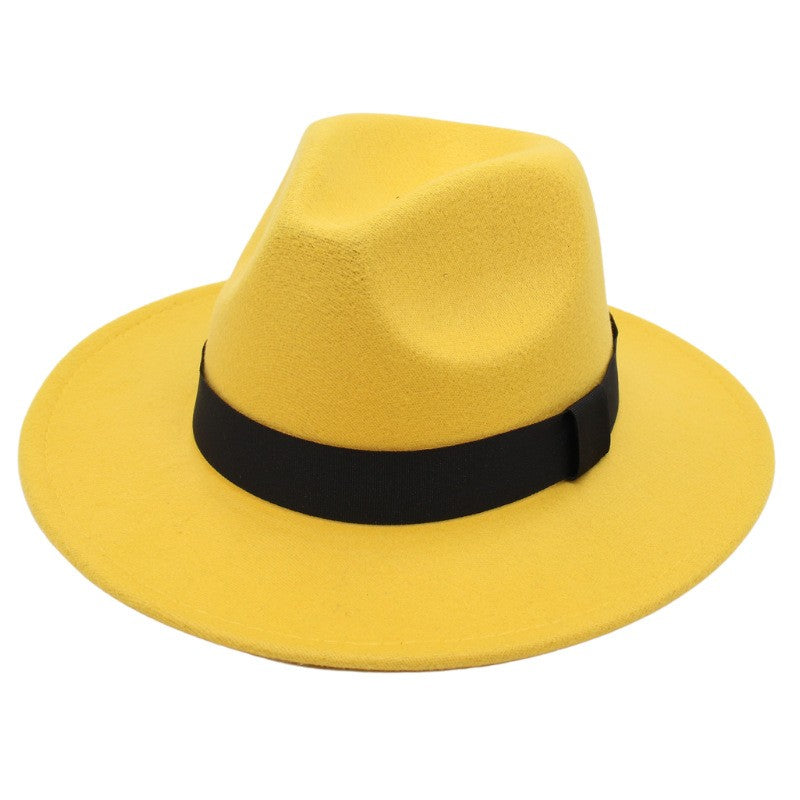 Autumn and winter men and women's new large brimmed hats, fashionable woolen jazz hats, English style top hats