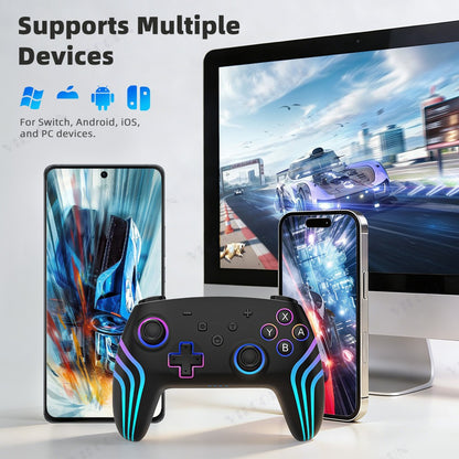 Wireless Gamepad For Switch 2 Pro Controller with Thumbstick Caps RGB Light 6-Axis Gyro Motion Sensing Vibration Joystick for PC