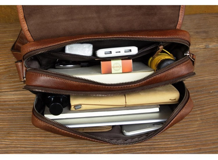 Leather shoulder bag men's messenger bag casual men's bag tide brand high-capacity leather messenger bag tooling backpack.