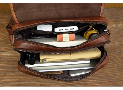 Leather shoulder bag men's messenger bag casual men's bag tide brand high-capacity leather messenger bag tooling backpack.