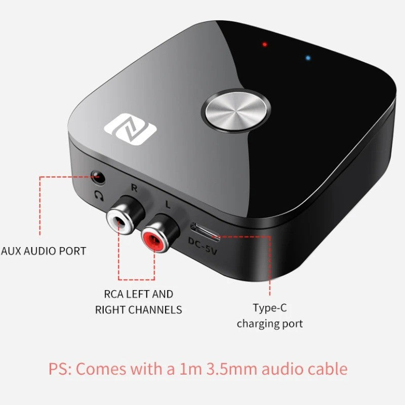 NFC Bluetooth 6.0 Audio Receiver Aux 3.5mm 2RCA Music Wireless Adapter With Mic USB U-Disk Play Remote Control for TV Car