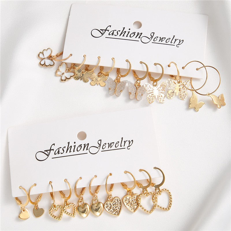 Brincos Grandes de Coração Dourado e Prateado YOBEST para Mulheres, Conjunto de Brincos Borboleta Pendurados, Presentes de Joias Femininas, Nova Moda, 2025