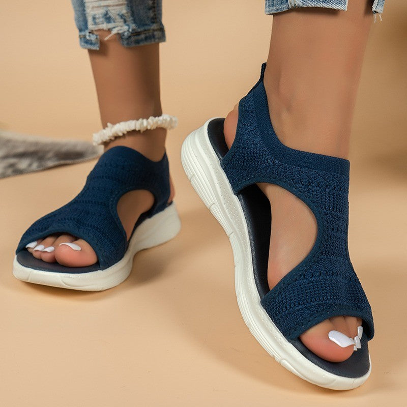 Women's Shoes 2025 Summer Comfortable Casual Sports Sandals Women's Beach Wedge Sandals Women's Mesh Knitted Roman Sandals