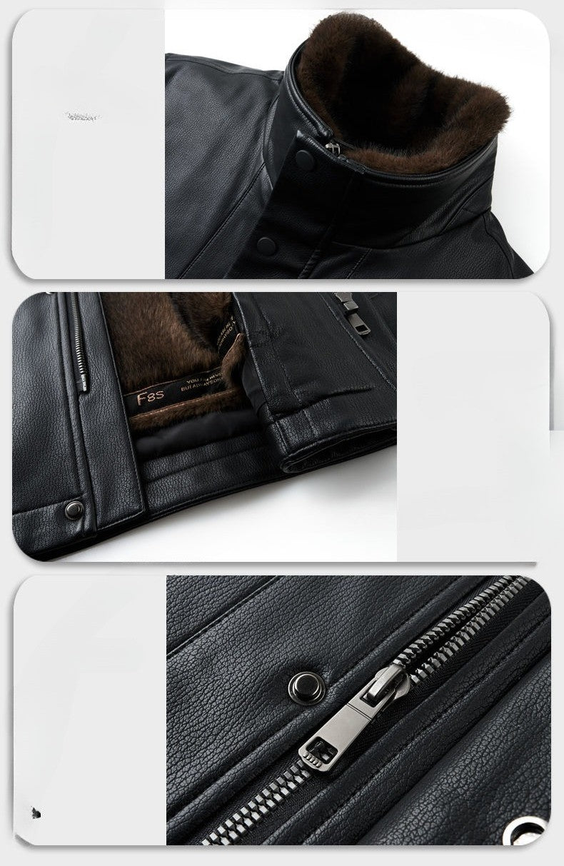 Outcoat Winter Faux Leather Jacket Detachable Golden Mink Fleece Inner Lining Top Layer Faux Deerskin One-piece Warm Men's Coat