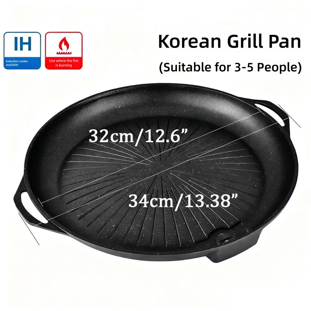 KOSUN Non-stick Barbecue Pan Stone Coated Cast Aluminum Korean Grill Pan Guipan Pot with Pour Mouth for Gas and Induction Stove