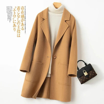 High-Quality Double-Sided Tweed Wool Coat Female 2025Autumn Winter New Woolen Jacket Women's Long Outerwear Fashion Overwear Top